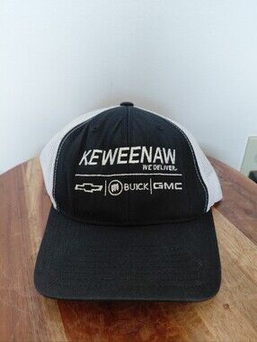 Keweenaw We Deliver Chevrolet Buick GMC Cars Trucks Black & White Trucker Hat OS